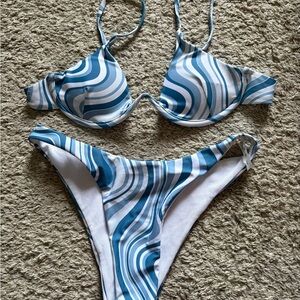 Stylish Blue and White Swirl Bikini